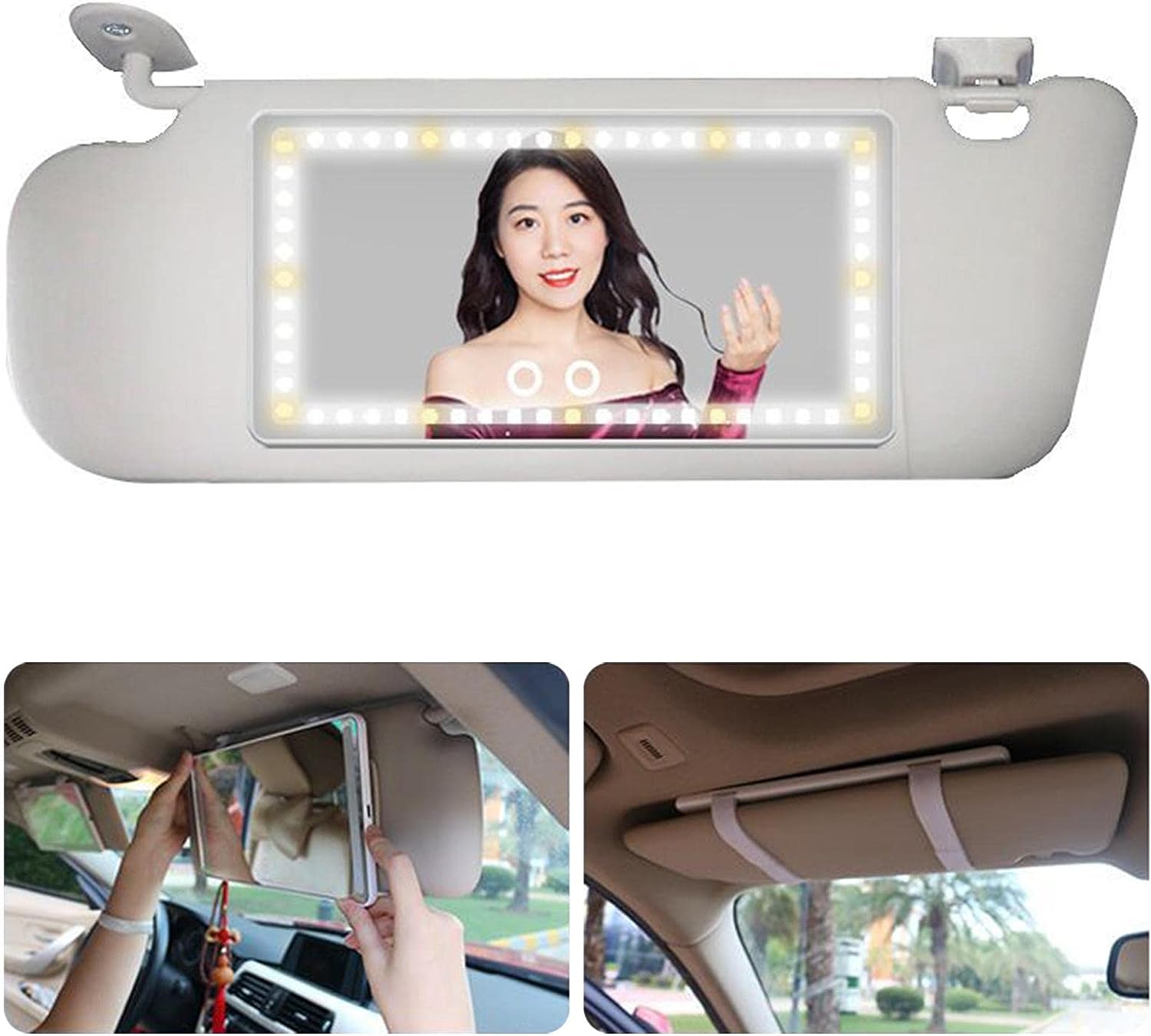 Car Visor Vanity Mirror Rechargeable LED Light Makeup Mirror for All