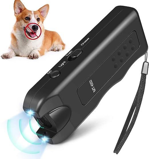 Handheld Dog Repellent, 3 in 1 Anti Barking Device, Ultrasonic Dog Bark Deterrents to Stop Dog Barking and Control Dog Barking with Dual Strobe LED Flashlight for Training Dog