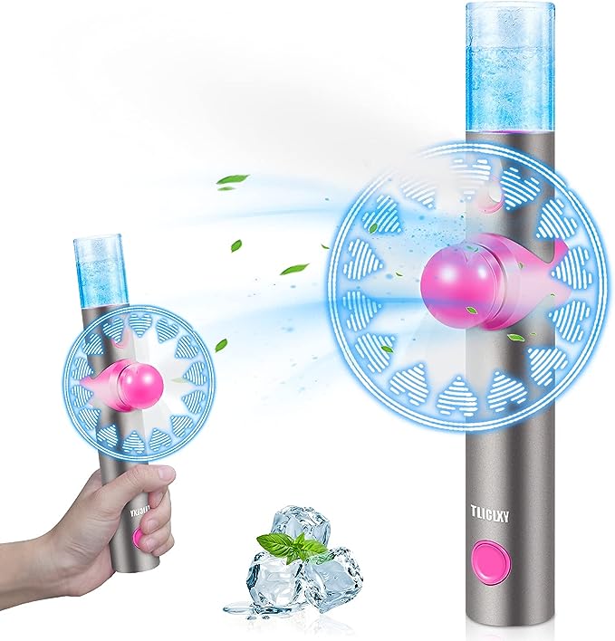 Handheld Mini Fan, Portable Misting Hand Fan with LED Light Patterns, USB Rechargeable Personal Pocket Fan for Travel, Outdoor