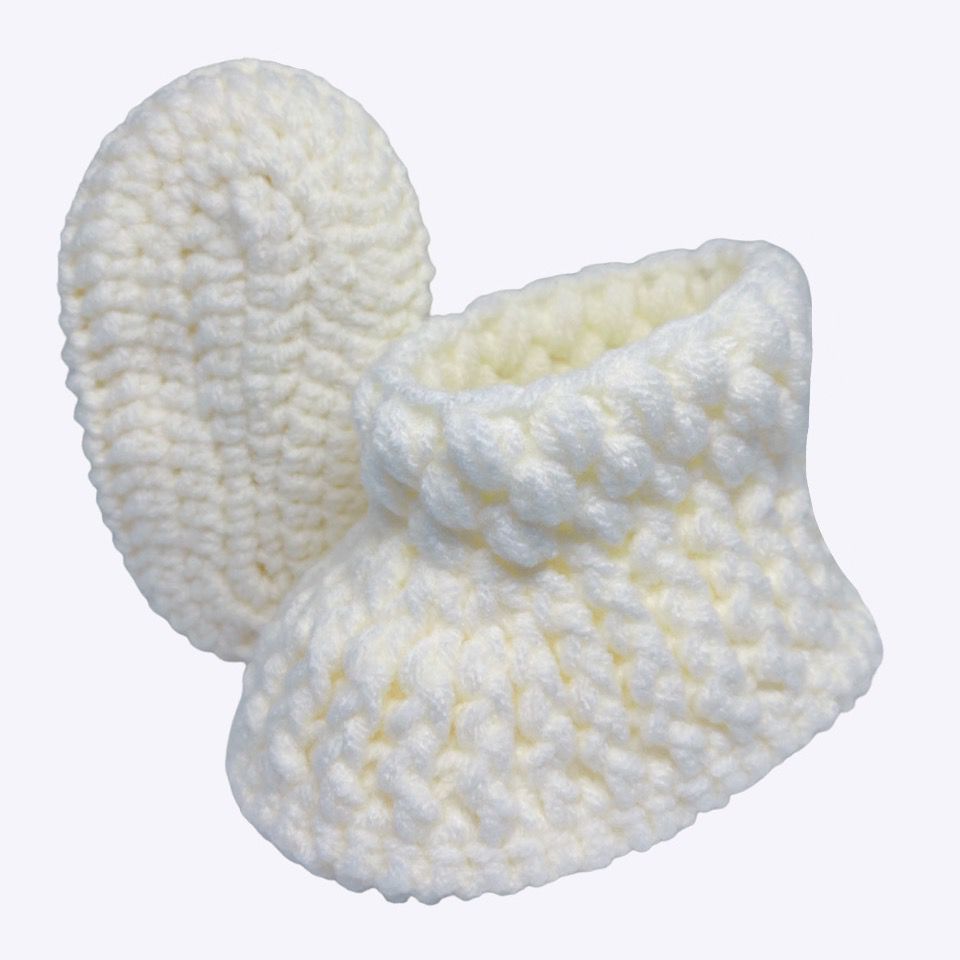 Pikkaboo Cuddles and Snuggles Crochet Baby Booties - White