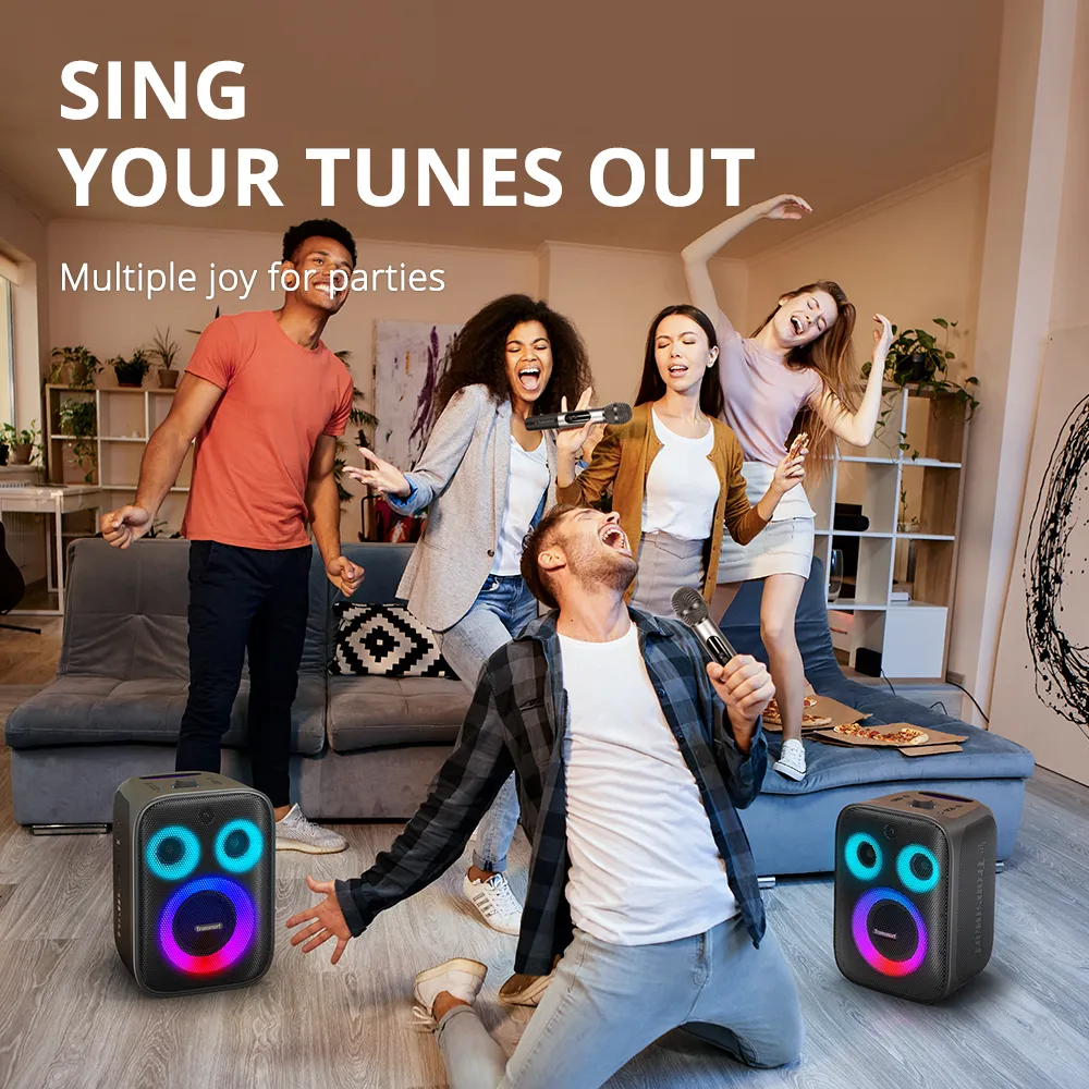 Tronsmart Halo 200 Speaker 120W Karaoke Party Speaker with 3 Way Sound System, Built-in/Wired Mic, Guitar Input, APP Control