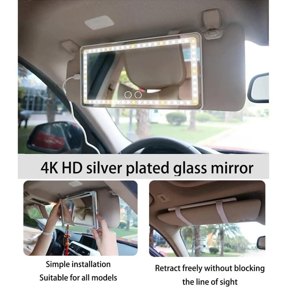 Car Visor Vanity Mirror Rechargeable LED Light Makeup Mirror for All