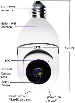 PGT-STORE Bulb Light Wireless IP Camera, Fish Eye 360 Degree Panoramic Mini Lamp IR CCTV Home Security Camera