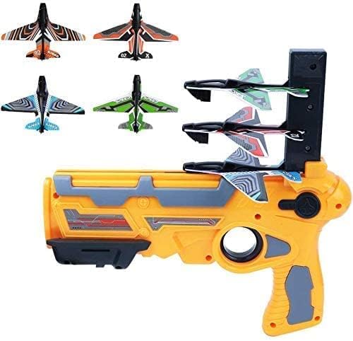 Kids Outside Toys, Flying Toy Auto-Launcher with 3 Pcs Glider Planes, Orange