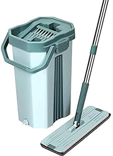 PGT-STORE Green flat mop and bucket set with Microfiber Mop Pads Refills Easy Self-Wringing Cleaning Mop Bucket Wet and Dry