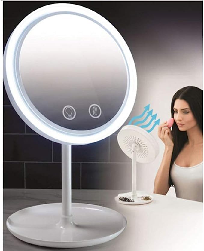 Mirror Beauty Makeup With Touch Sensors Fan And Led Light