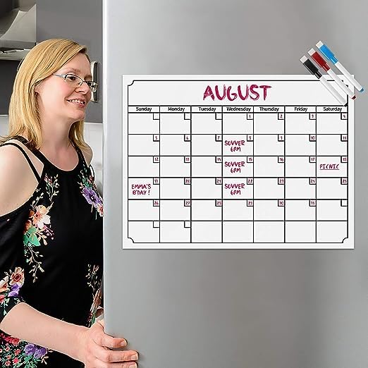 Magnetic Cooling Calendar, Powstro Magnet Monthly Calendar with Large Whiteboard Planner