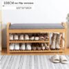 Bamboo Shoe Bench, 3 Tier Shoe Organiser with Removable Seat Cushion and Storage