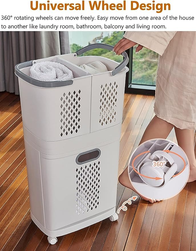 PGT-STORE Laundry Trolley Vertical Removable Laundry Sorter for Bathroom and Bedroom