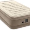 Ultra Plush Fiber-Tech 18 Inch High Twin Inflatable Airbed Elevated Air Mattress with Built-in Pump & Flocked Top, Tan