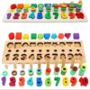 Wood Blocks Puzzle Board Set for Toddler Preschool Kids, Learning & Educational Toys for Number Counting, Colours Stacking, Shape Sorting, Early Education Toy