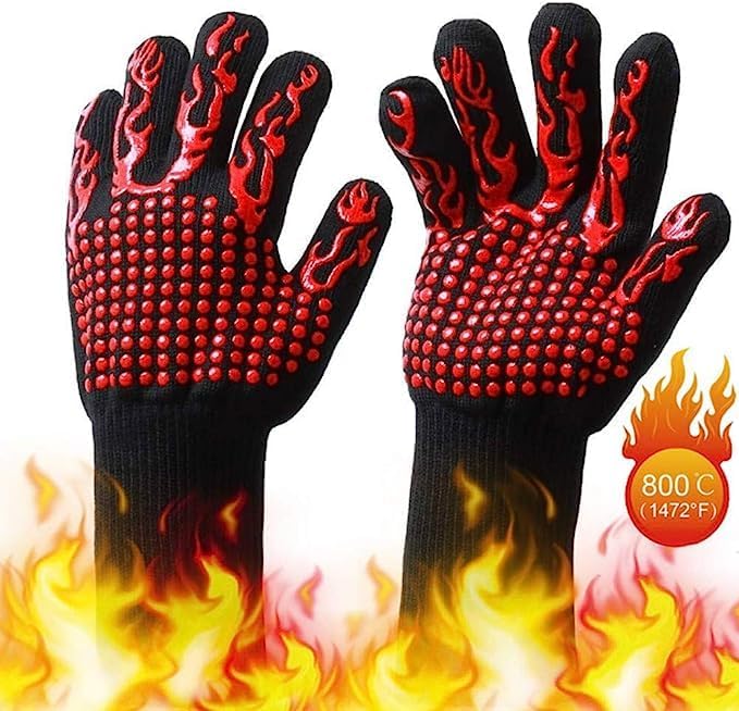 PGT-STORE 1 Pair Extreme Heat Resistant Oven Gloves for Cooking Gloves for BBQ, Grilling, Baking, Red