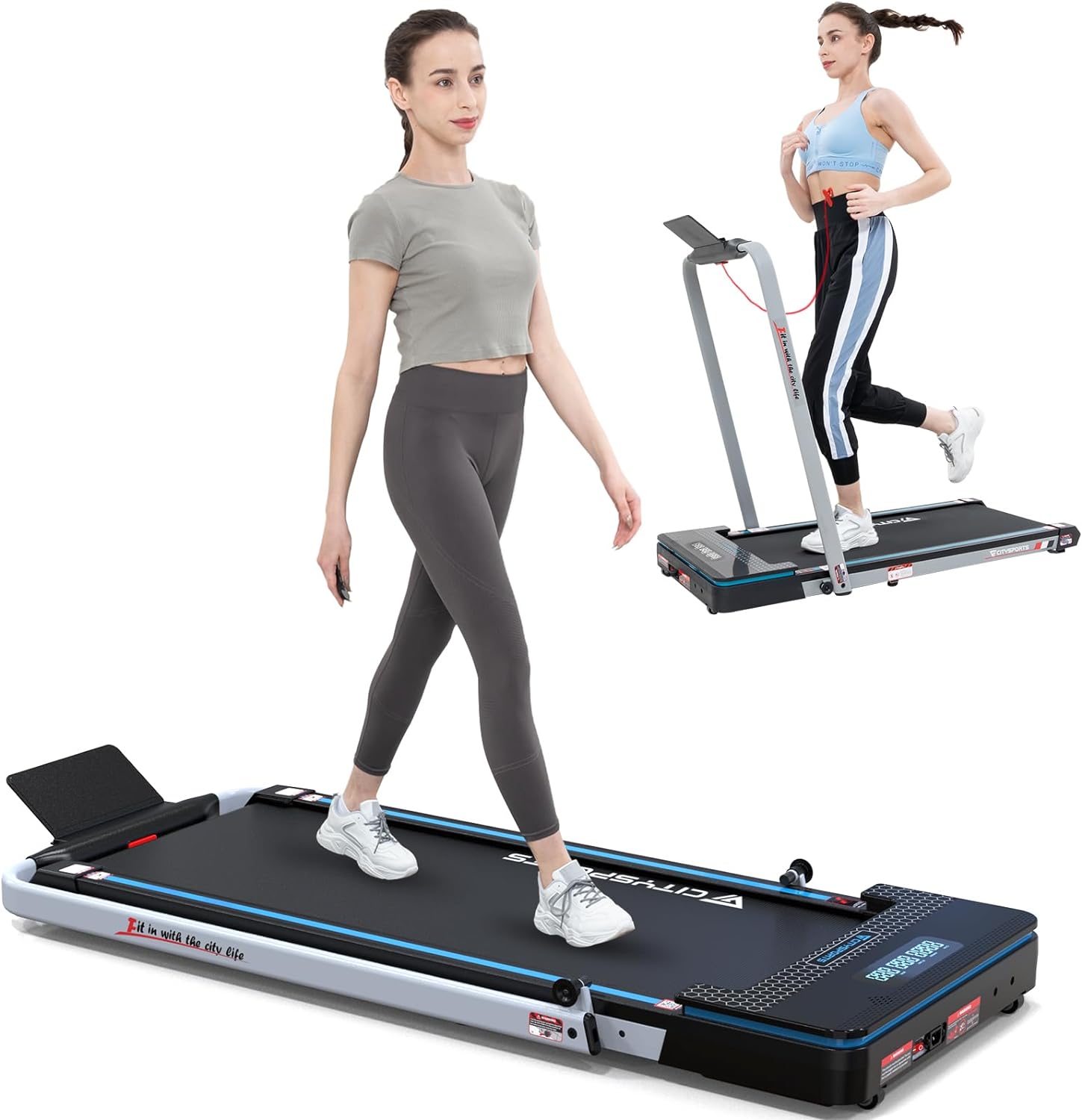 CITYSPORTS Folding Treadmill, Compact Foldable Treadmill, Electric Treadmill 1400W Motorized Running, Folding Treadmill Under Desk Electric Treadmill