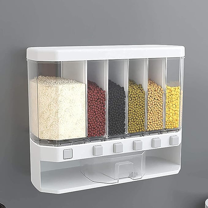 Water cup Grain Dispenser Wall Mounted Cereal Rice Bucket Multi Compartments Container Automatic Dis