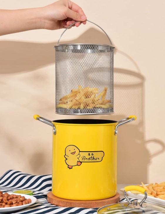 Deep Fat Fryer with Glass Lid and Oil Filter, Multifunctional for Fish & Chips, Less Smoke, Healthy Easy Clean, Universal for All Kitchen Stove, Including Induction
