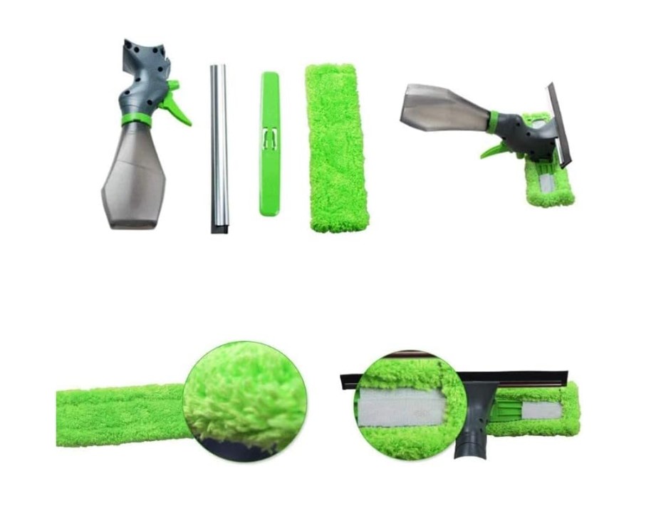 New 3 in 1 Window Cleaner Spray Bottle Wiper Squeegee Microfibre Cloth Pad Kit