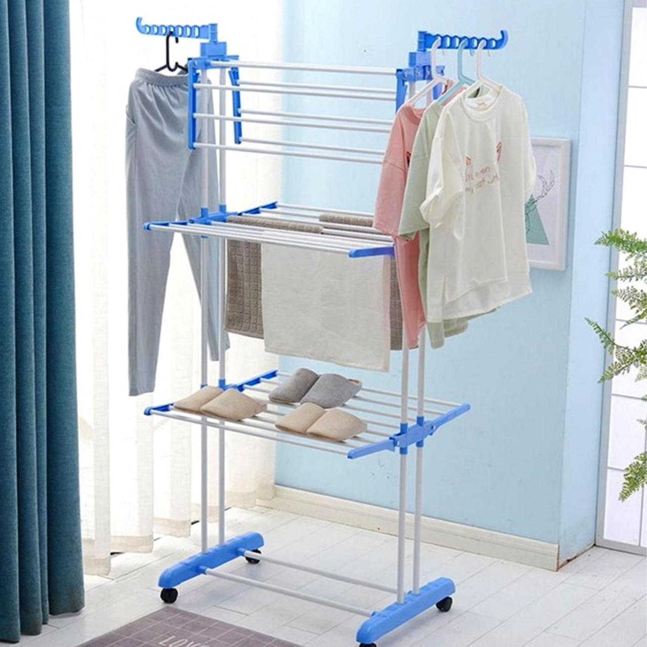 3-Tier Cloth Drying Rack Blue/White