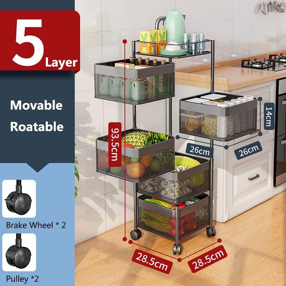5 Tier Rotating Fruit and Vegetable Storage 360 Square Rotating Storage Rack for Kitchen Multifunctional Household Kitchen Vegetable Storage Rack