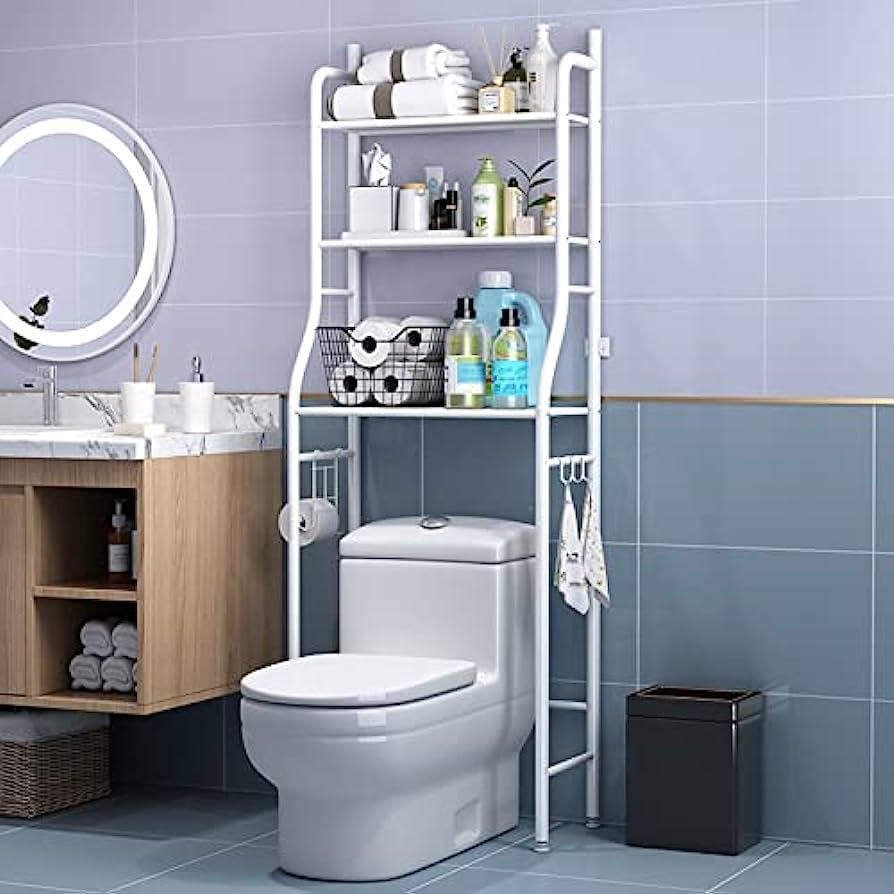 Metal Toilet Cabinet Shelving Kitchen Bathroom Space Saver Shelf Organizer Holder New, Generic, White
