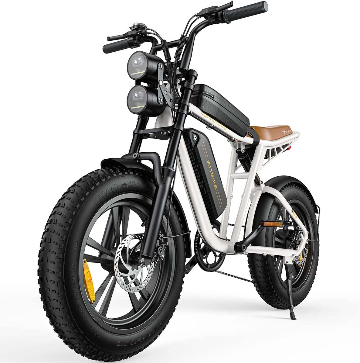 ENGWE M20 Ebikes for Adults - 750W Motor 4.0 * 20" Fat Tire Offroad Cruiser E Motorcycle 28MPH 94Miles Long Range for 48V13A Dual Battery Option,Full Suspension UL Certified, White