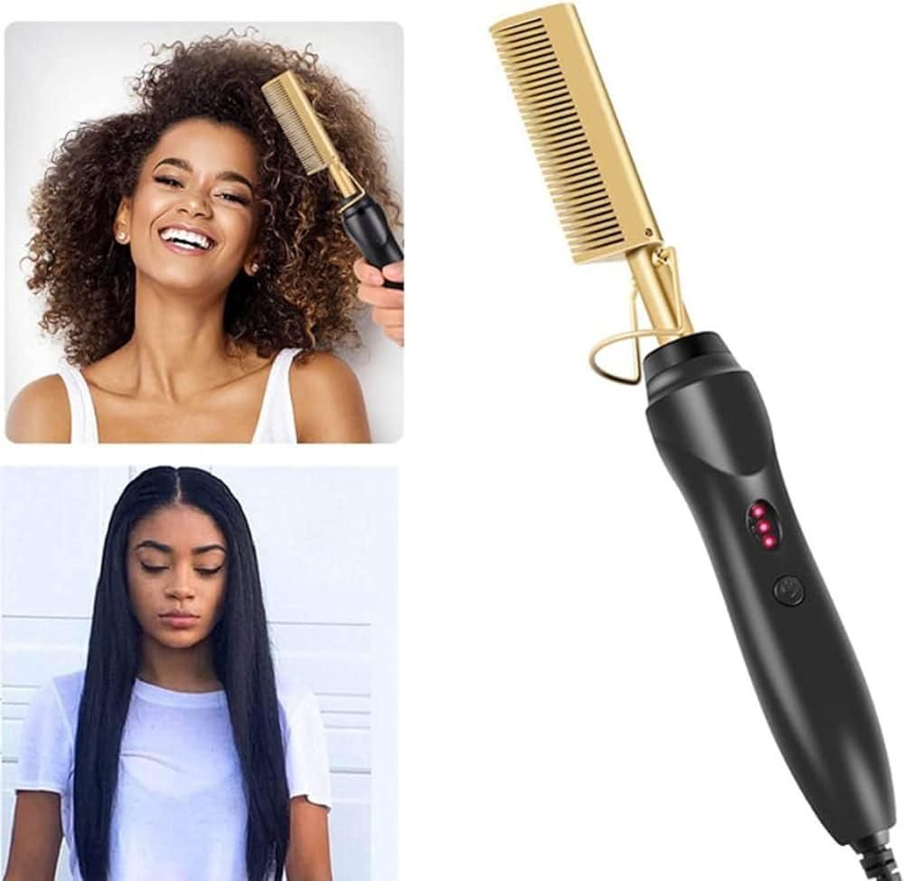 Gold Plated Heated Styling Comb Electric Hot Straightening Comb