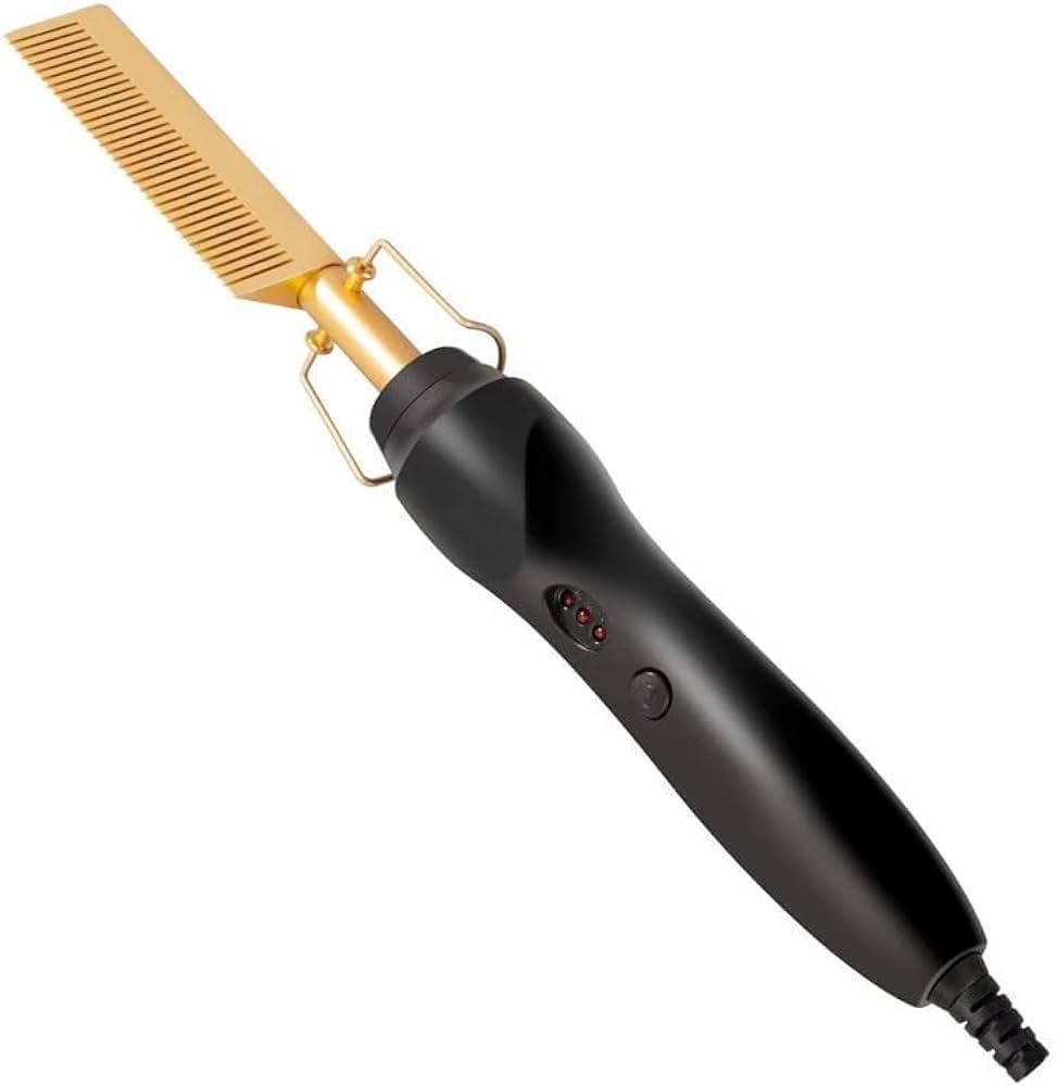 Gold Plated Heated Styling Comb Electric Hot Straightening Comb Ceramic Curling Flat Iron Curler Designed Hair Straightener Curling Iron