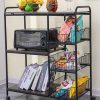 Multi-layer Storage Stand with 4 Slide-Out Mesh Baskets Wheel Trolley Household Multi-function Vintage Utility Shelf for Spices Pots Microwave