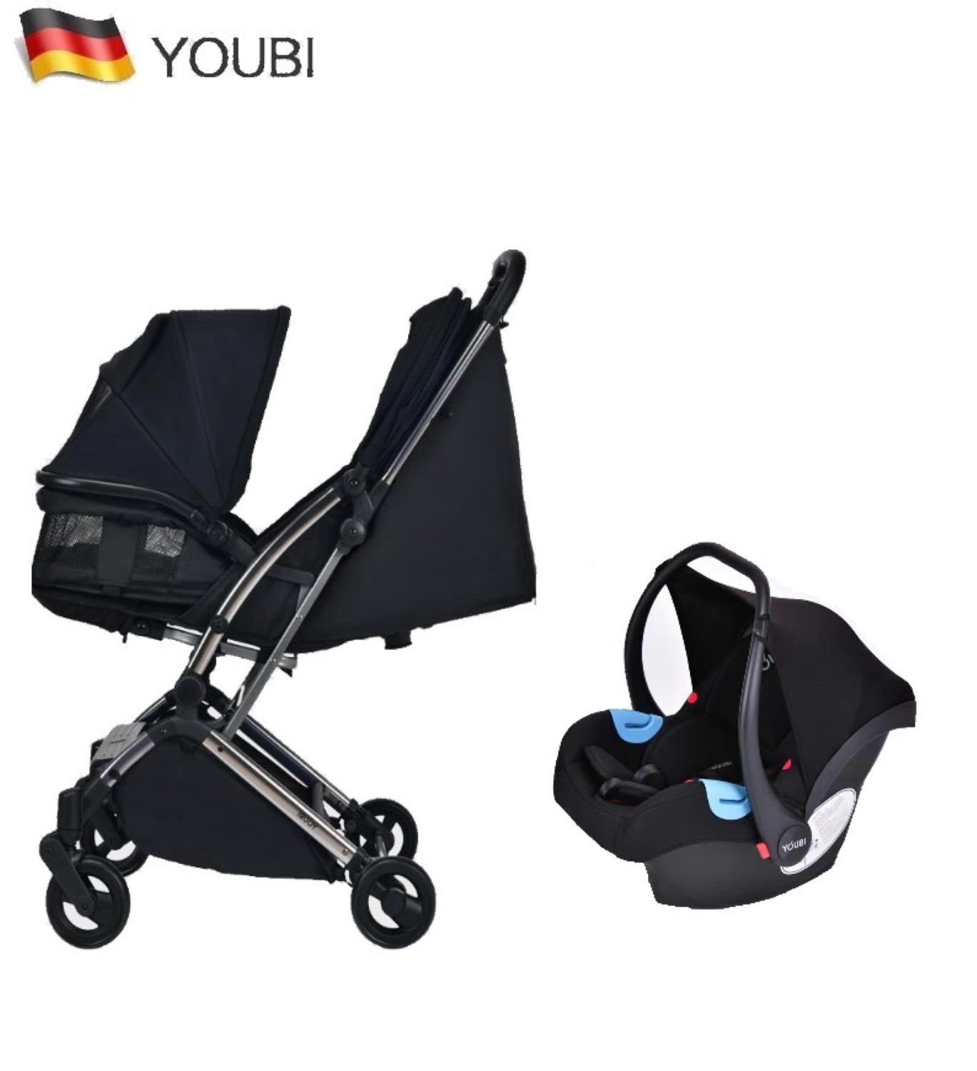 Youbi Toddler German Travel System with New Born Attachment - Black