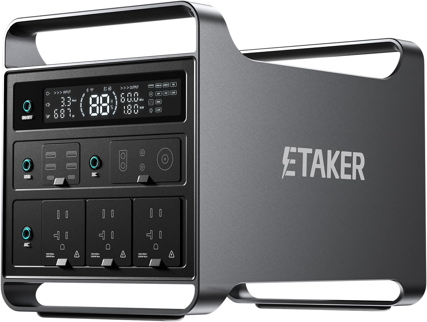ETaker Portable Power Station M2000, 2008Wh Capacity with 6 AC Ports,4 USB-A & 2 USB-C Outlets, Fast Charging, Solar Generator Expandable for Home Backup, Emergency, Outdoor, RV Travel