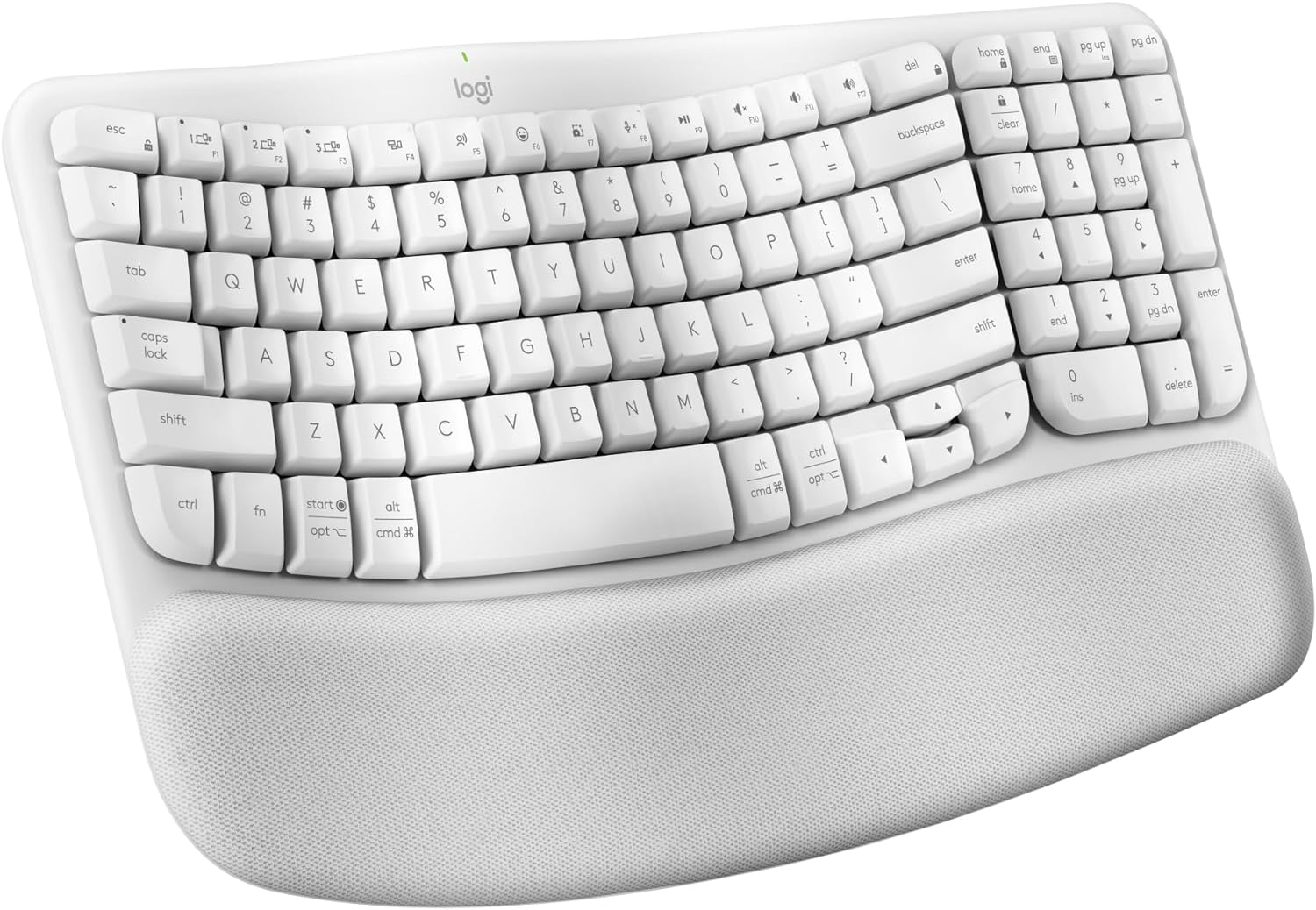 Logitech Wave Keys Wireless Ergonomic Keyboard with Cushioned Palm Rest, Comfortable Natural Typing, Easy-Switch, Bluetooth, Logi Bolt Receiver, for Multi-OS, Windows/Mac - Off White