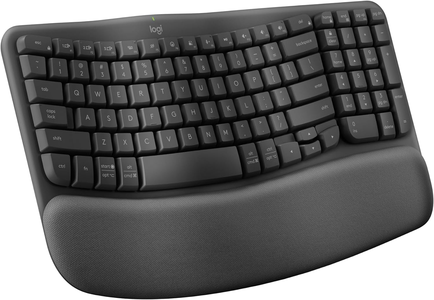 Logitech Wave Keys Wireless Ergonomic Keyboard with Cushioned Palm Rest, Comfortable Natural Typing, Easy-Switch, Bluetooth, Logi Bolt Receiver, for Multi-OS, Windows/Mac - Graphite