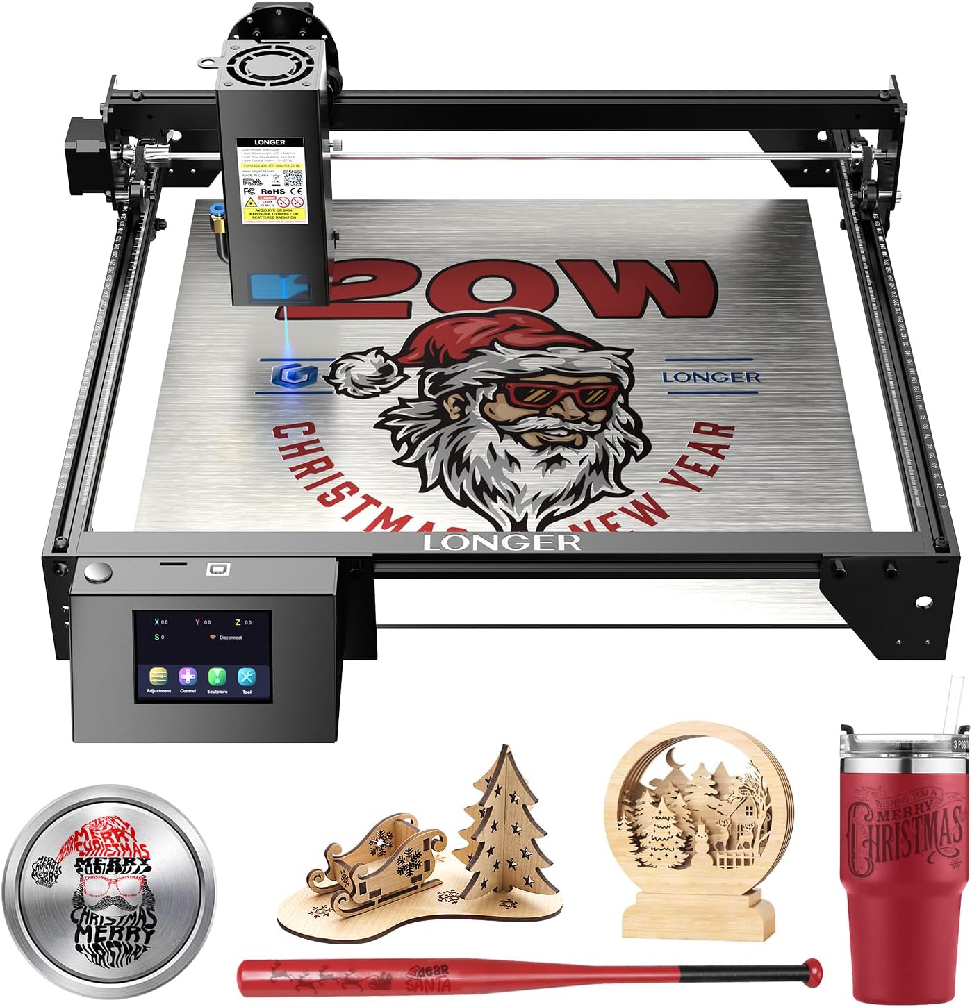 LONGER RAY5 20W Higher Accuracy Laser Engraver and Cutter, 130W Laser Engraving Cutting Machine can Cut 0.05mm Metal and Engrave Hundreds of Colors On Metal Steel 3.5"Touch Screen for DIY