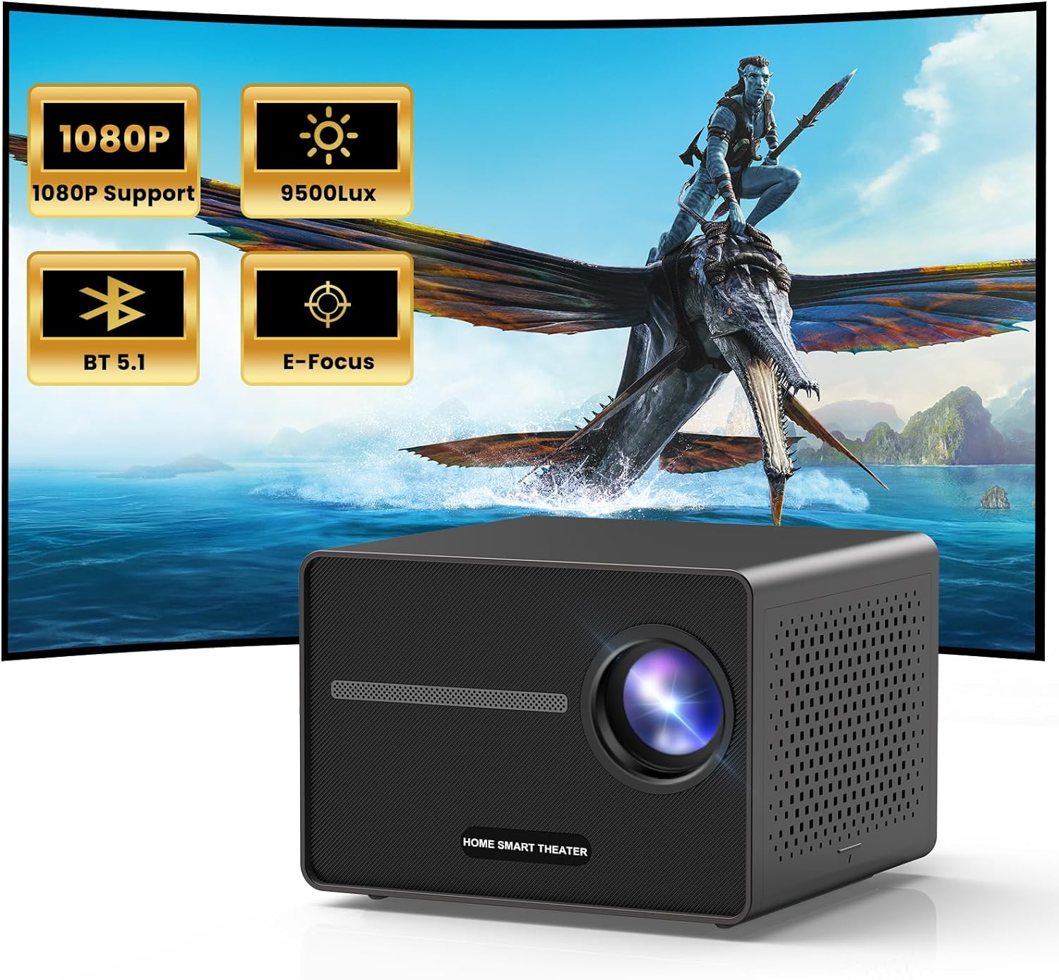 HAPPRUN Projector, [Electric Focus] Mini Projector, 1080P Support Portable Bluetooth Projector With Speaker, 200" Support Outdoor Movie Projector Compatible With Smartphone/HDMI/USB/AV/Fire Stick/PS5
