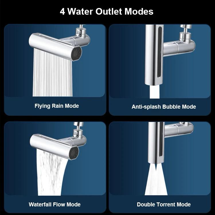 Multi-Functional Rotate Switching Rain Shower Waterfall Outflow Double Scrubbing Wash Faucet Splash-Proof Nozzle