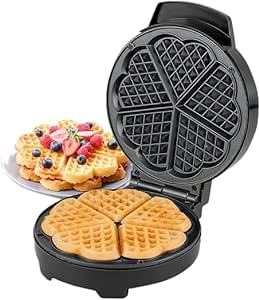 Waffle Maker – 5 Slice Heart Shaped Non-Stick Electric Belgian with Adjustable Temperature