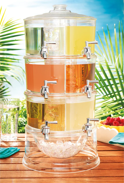 3 Tier 6 Section Stackable Holder Beverage Dispenser with Ice Bottom