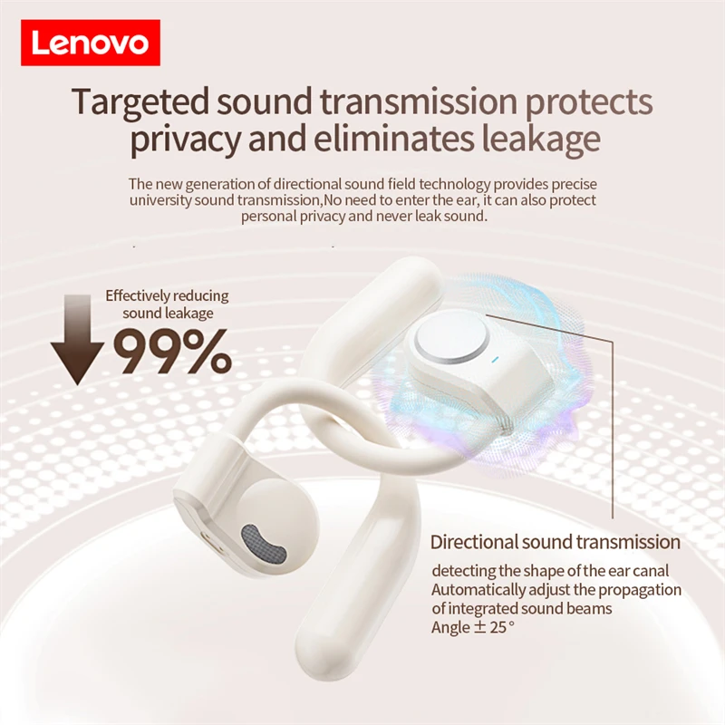 Lenovo TC3401 Wireless Bluetooth Earbuds Waterproof Sport Earphone Dual Microphone ENC Call Noise Reduction Headset Ear-Hook TWS, White