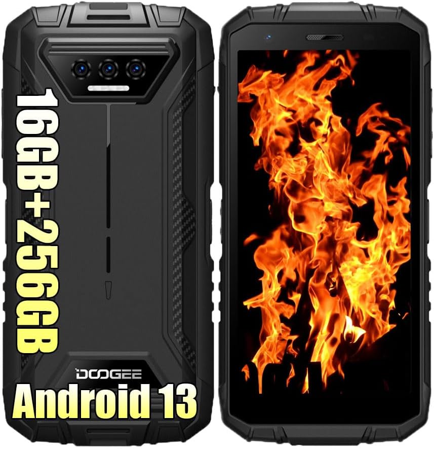 DOOGEE S41 MAX 4G Rugged Smartphone Unlocked,16GB+256GB,5.5" IPS HD+ Dual Sim Rugged Phone,6300mAh Battery,13MP AI Camera,IP68 Waterproof Cell Phone,Android 13/Face Unlock/NFC | Black