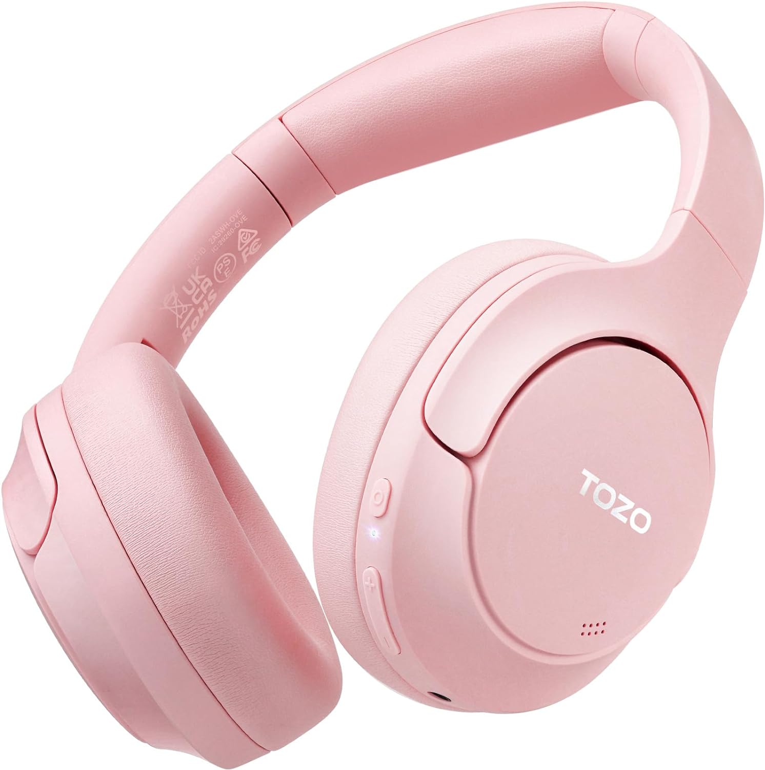TOZO HT2 Hybrid Active Noise Cancelling Headphones, Wireless Over Ear Bluetooth Headphones, 60H Playtime, Hi-Res Audio Custom EQ via App Deep Bass Comfort Fit Ear Cups, for Home Office Travel Pink