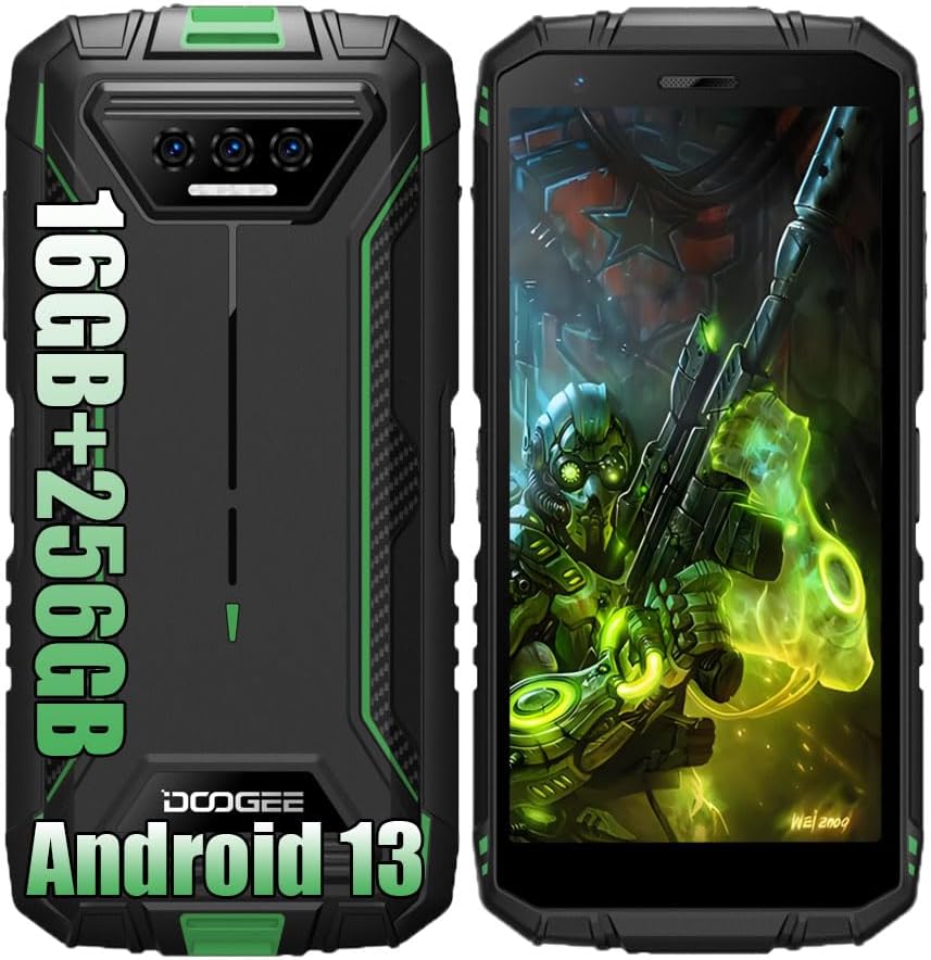 DOOGEE S41 MAX 4G Rugged Smartphone Unlocked,16GB+256GB,5.5" IPS HD+ Dual Sim Rugged Phone,6300mAh Battery,13MP AI Camera,IP68 Waterproof Cell Phone,Android 13/Face Unlock/NFC | Green