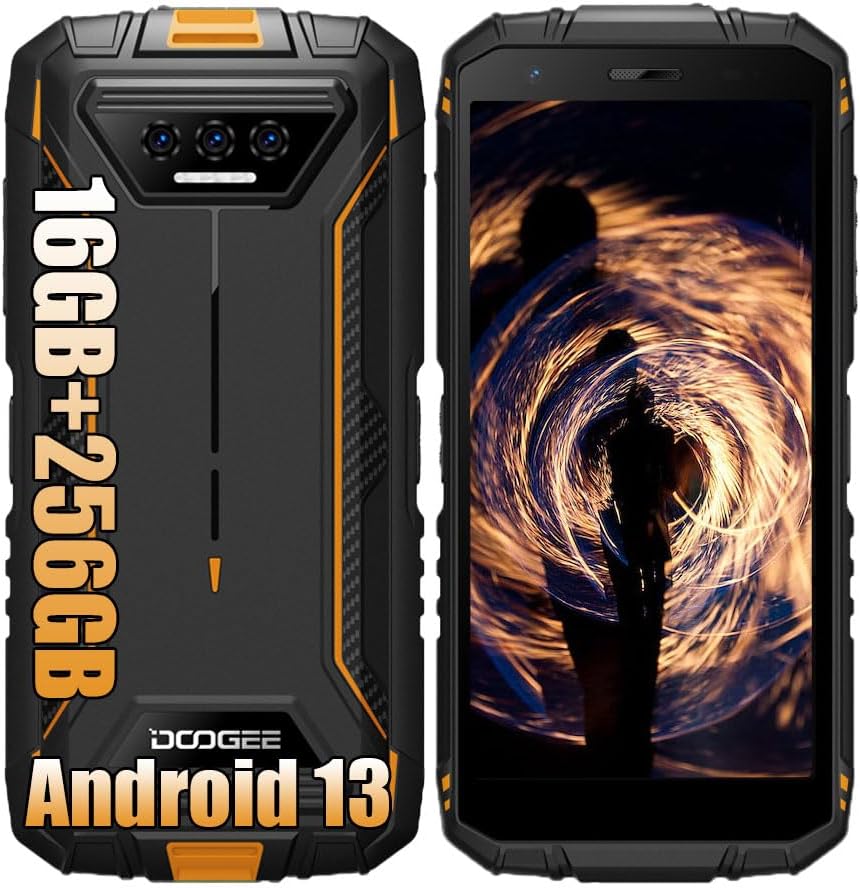 DOOGEE S41 MAX 4G Rugged Smartphone Unlocked,16GB+256GB,5.5" IPS HD+ Dual Sim Rugged Phone,6300mAh Battery,13MP AI Camera,IP68 Waterproof Cell Phone,Android 13/Face Unlock/NFC | Orange