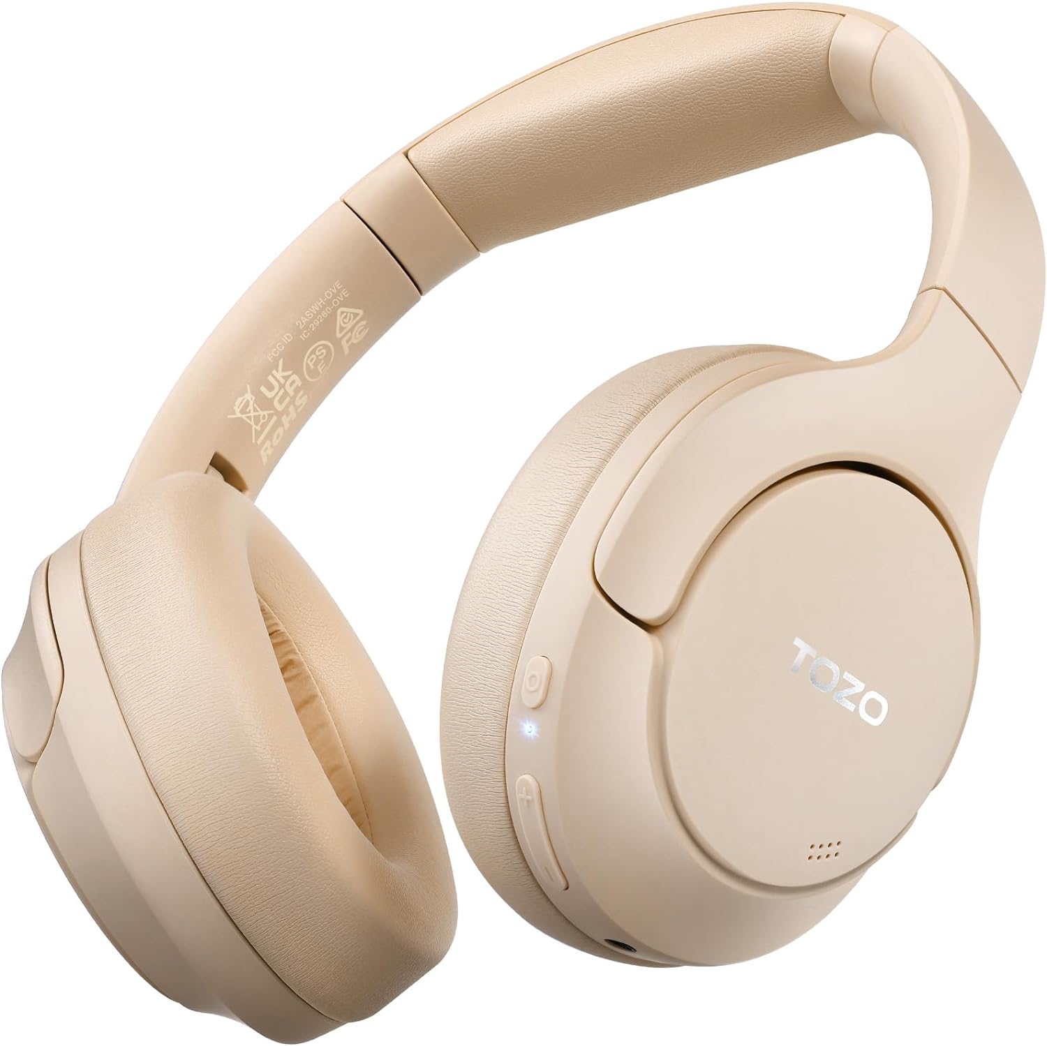 TOZO HT2 Hybrid Active Noise Cancelling Headphones, Wireless Over Ear Bluetooth Headphones, 60H Playtime, Hi-Res Audio Custom EQ via App Deep Bass Comfort Fit Ear Cups, for Home Office Travel Khaki