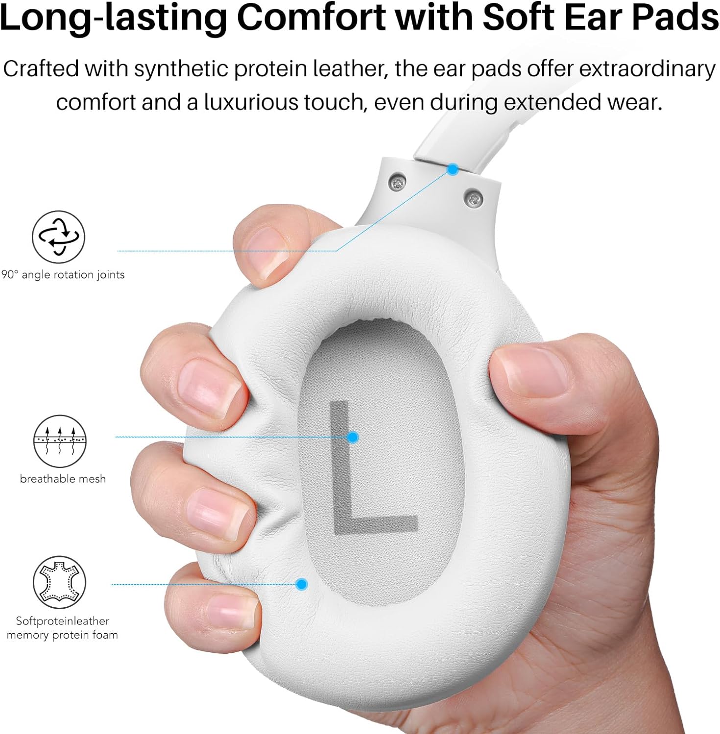 HT2 Hybrid Active Noise Cancelling Headphones, Wireless Over Ear Bluetooth Headphones, 60H Playtime, Hi-Res Audio Custom EQ via App Deep Bass Comfort Fit Ear Cups, for Home Office Travel White