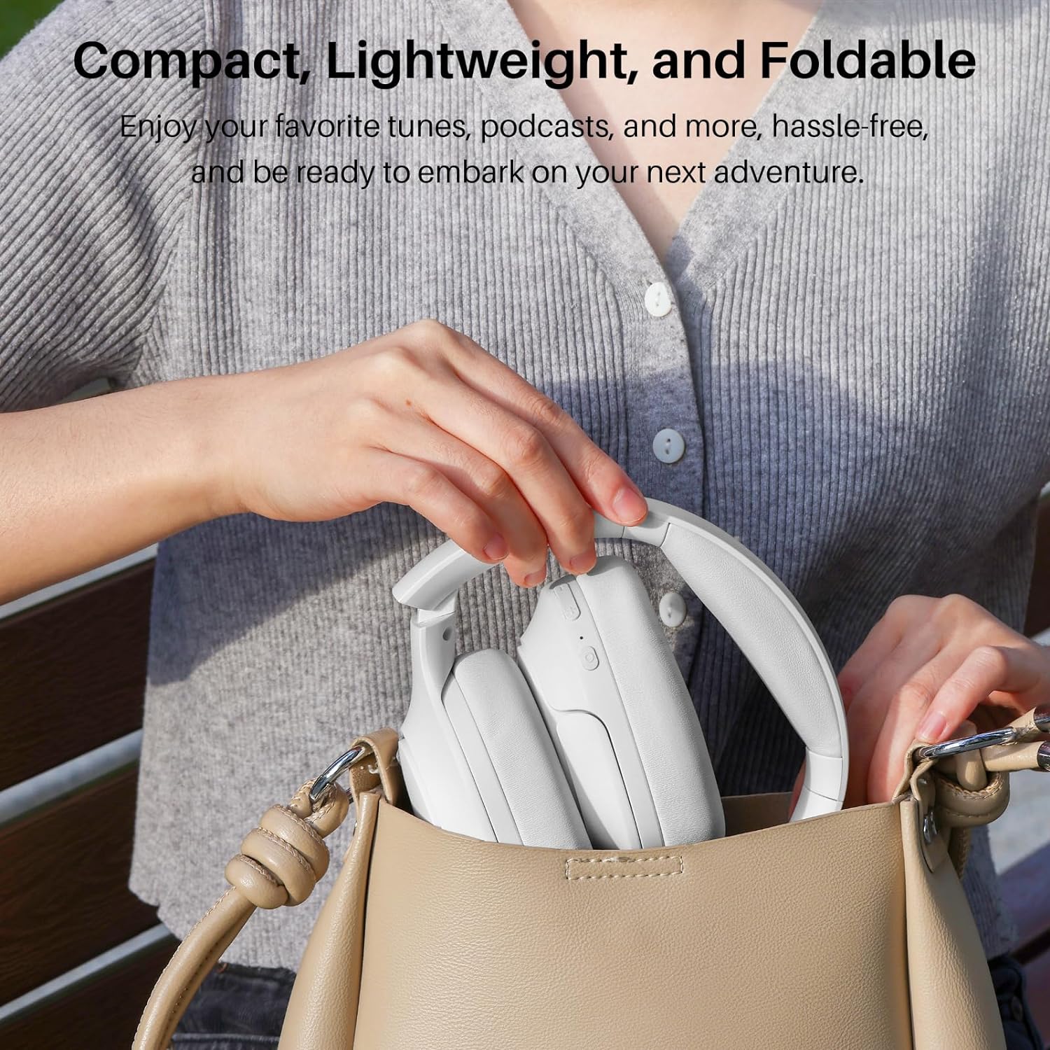 HT2 Hybrid Active Noise Cancelling Headphones, Wireless Over Ear Bluetooth Headphones, 60H Playtime, Hi-Res Audio Custom EQ via App Deep Bass Comfort Fit Ear Cups, for Home Office Travel White