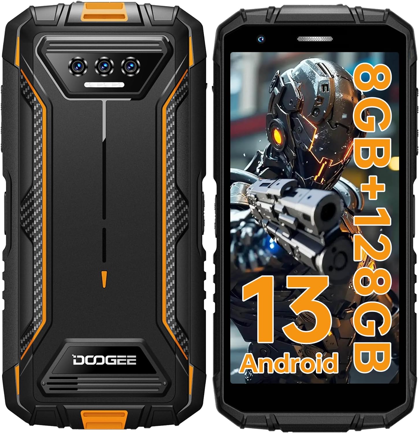 DOOGEE S41 Plus Rugged Smartphone, 8GB RAM+128GB ROM Rugged Phone, 6300mAh Battery, 5.5" HD+ Display Android 13 Phones, 13MP Camera, IP68 Waterproof Cellphone Unlocked/Dual SIM 4G/NFC/OTG/GPS - Orange