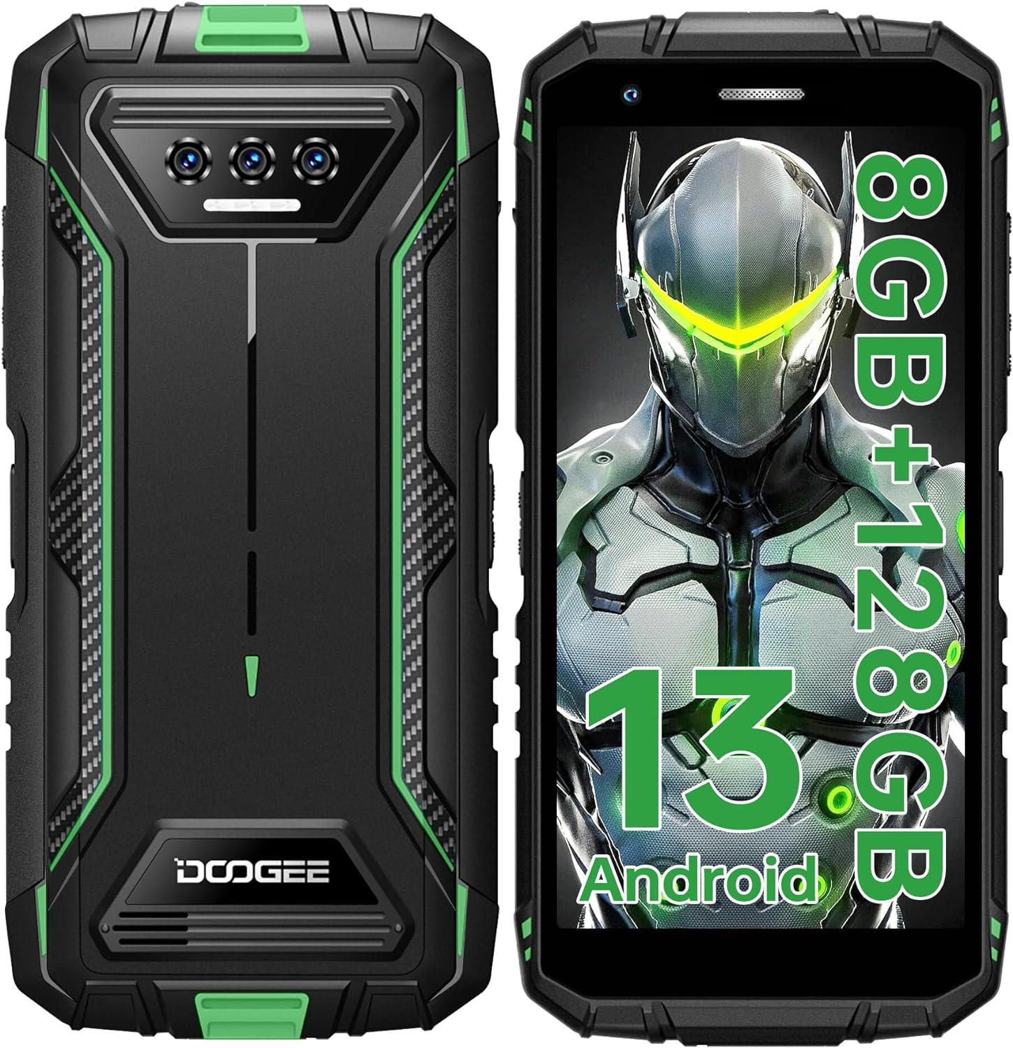 DOOGEE S41 Plus Rugged Smartphone, 8GB RAM+128GB ROM Rugged Phone, 6300mAh Battery, 5.5" HD+ Display Android 13 Phones, 13MP Camera, IP68 Waterproof Cellphone Unlocked/Dual SIM 4G/NFC/OTG/GPS - Green