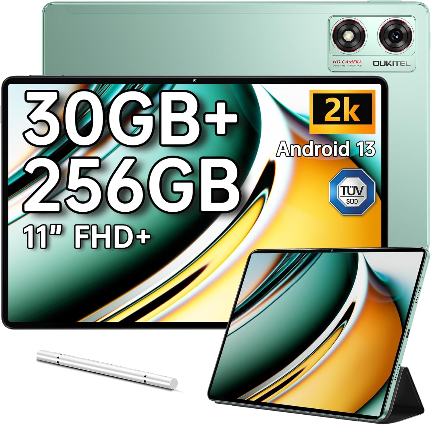 OUKITEL OT8 Tablet Android 13-11" Tablets, 30GB(6GB+24GB virtual) RAM+ 256GB ROM, 8800mAh Battery, 1200x1920 FHD+Screen, Widevine L1, 13MP+8MP Camera, 4G Dual Sim/5G WIFI/OTG, Gaming Tablet With Pen - Gray