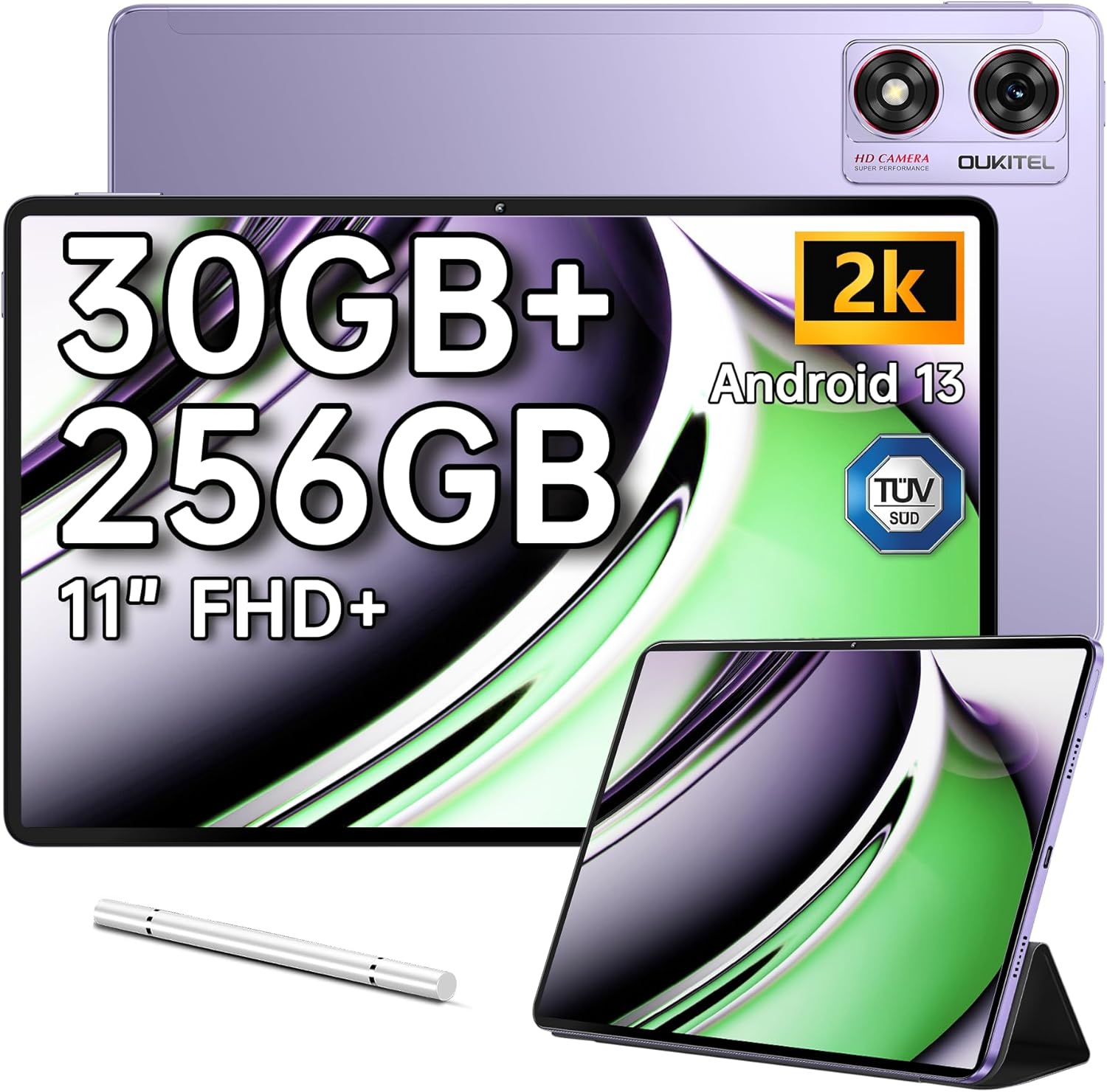 OUKITEL OT8 Tablet Android 13-11" Tablets, 30GB(6GB+24GB virtual) RAM+ 256GB ROM, 8800mAh Battery, 1200x1920 FHD+Screen, Widevine L1, 13MP+8MP Camera, 4G Dual Sim/5G WIFI/OTG, Gaming Tablet With Pen - Purple