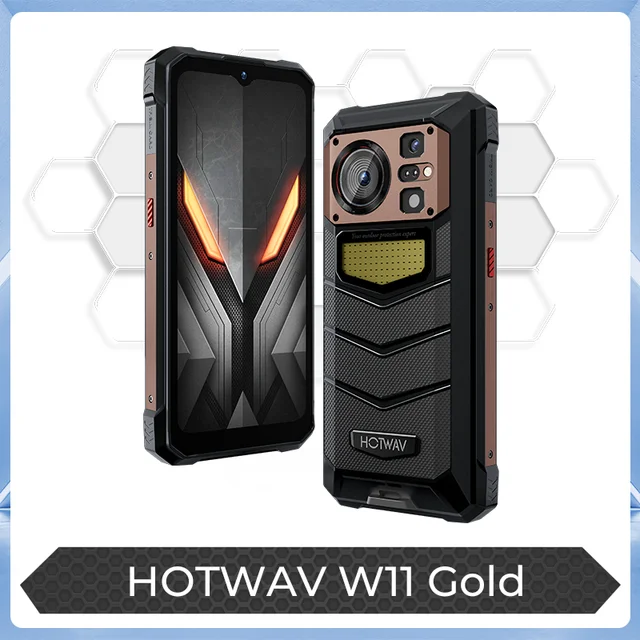 HOTWAV W11 Rugged Phone 20800mAh 280LM Flashlight 6.6'' FHD+ Smartphone 33W 24MP Night Vision Mobile Phone, Gold
