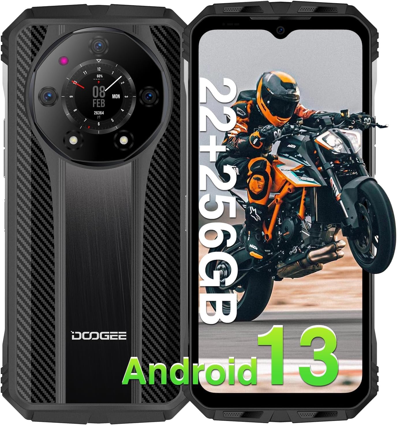 DOOGEE S110 2023 rugged phone, Android 13, 22 GB RAM+256 GB ROM (TF 2 TB) mobile, 10800 mAh/66 W battery, 50 MP+ 24 MP night vision, 4G Dual SIM, OTG/GPS/NFC (Black)